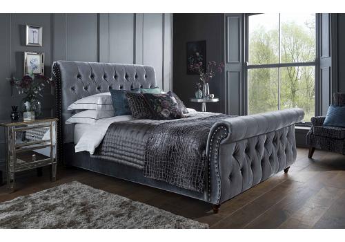 5ft King Size Montana Grey Button Back Upholstered Bed Frame 1